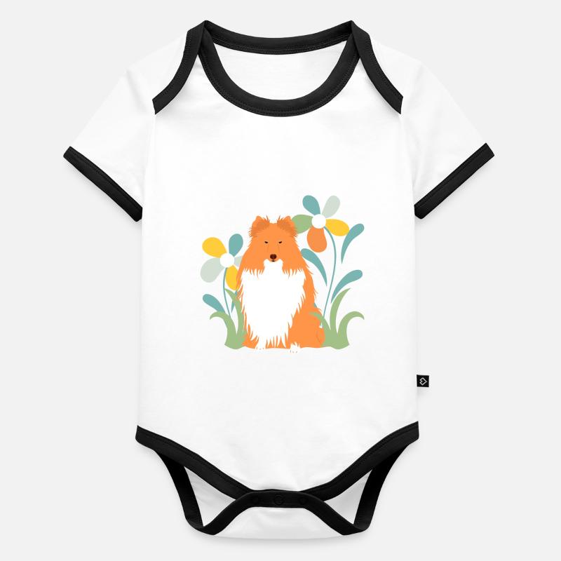Chien de berger et fleur Shetland Body Bébé bio contrasté manches courtes