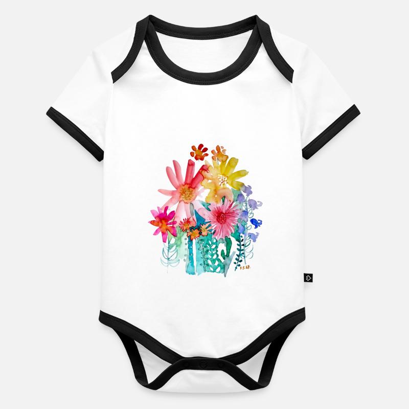 Bouquet aquarelle Body Bébé bio contrasté manches courtes