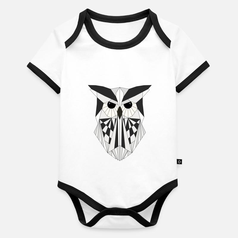 Weiße Eule geometrisch Baby Bio-Kurzarm-Kontrastbody