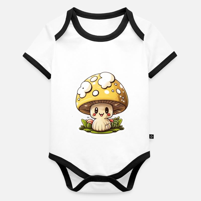 Drôle de champignon de dessin animé Body Bébé bio contrasté manches courtes