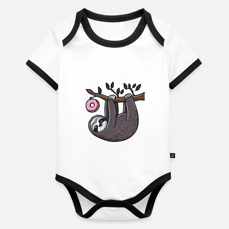 Faultier mit Donut Baby Bio-Kurzarm-Kontrastbody