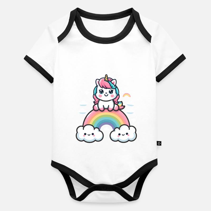 Cute unicorn with rainbow and clouds Organic Baby Contrasting Bodysuit