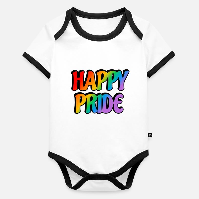 Texte arc-en-ciel Happy Pride Body Bébé bio contrasté manches courtes