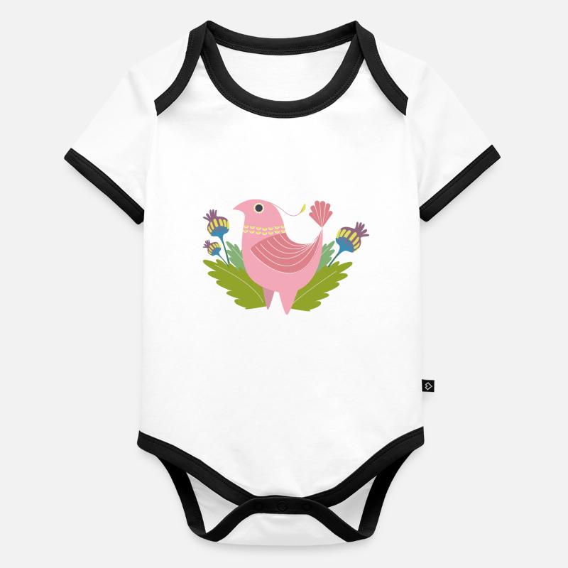 Oiseau rose Body Bébé bio contrasté manches courtes