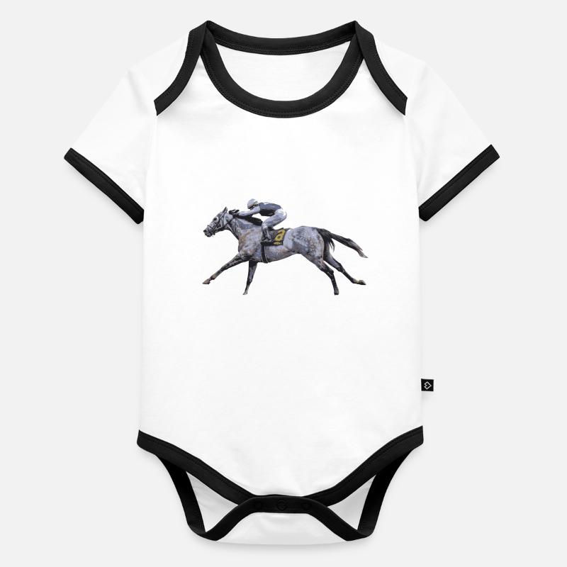 cheval de course Body Bébé bio contrasté manches courtes