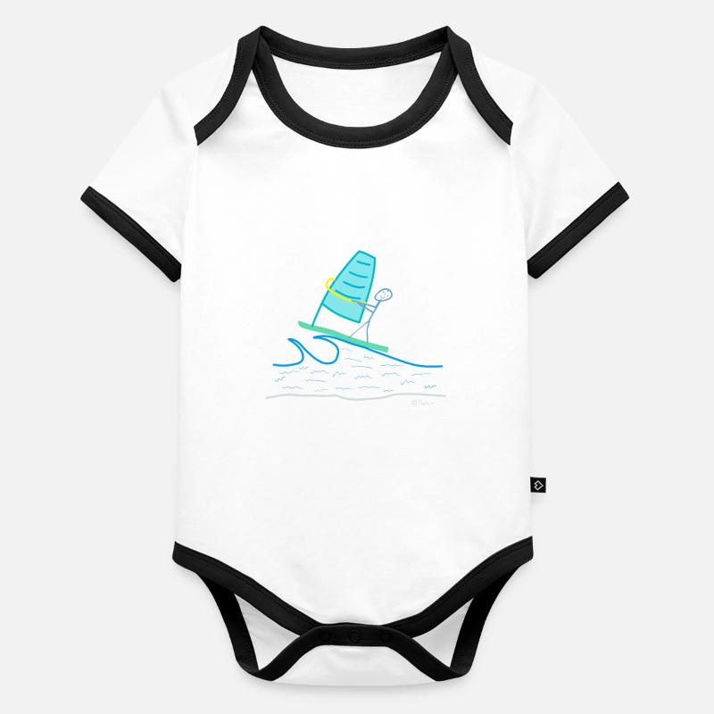 Strichmännchen Windsurfen, Sport Hobby Freizeit Baby Bio-Kurzarm-Kontrastbody
