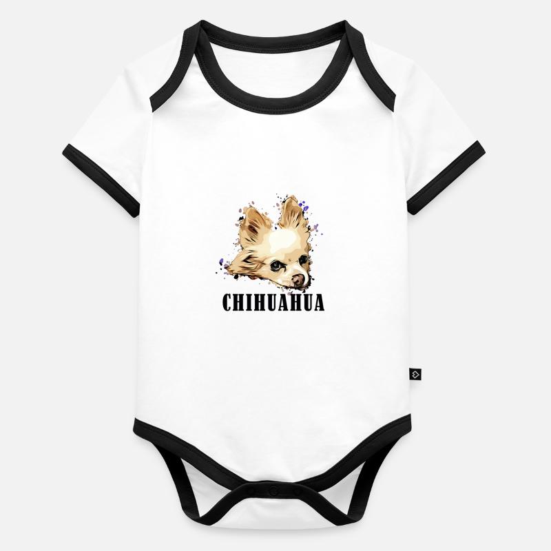 Chihuahua Longhair Comic Text Organic Baby Contrasting Bodysuit