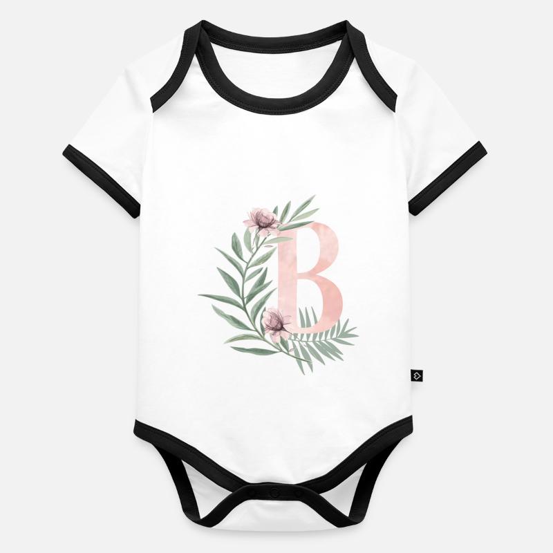 Letter B with flowers Organic Baby Contrasting Bodysuit