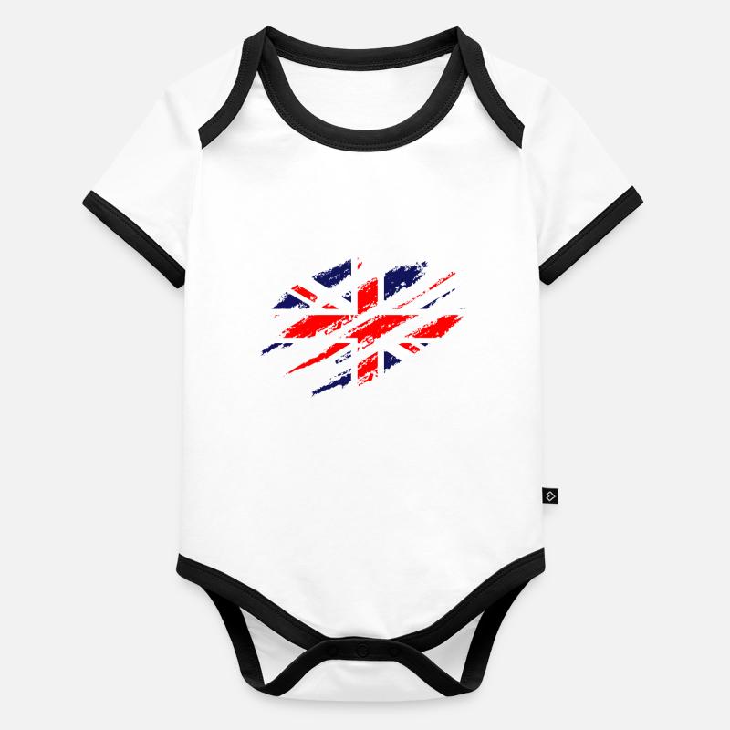 Union Jack Drapeau Grande-Bretagne Drapeau Rayé ROYAUME-UNI Body Bébé bio contrasté manches courtes