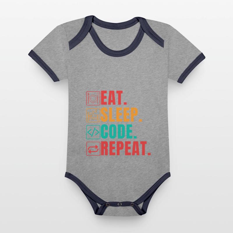 EAT SLEEP CODE REPEAT - FUNNY CODER Baby Bio-Kurzarm-Kontrastbody