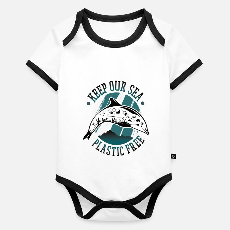 Keep our sea plastic free save the dolphins Body Bébé bio contrasté manches courtes