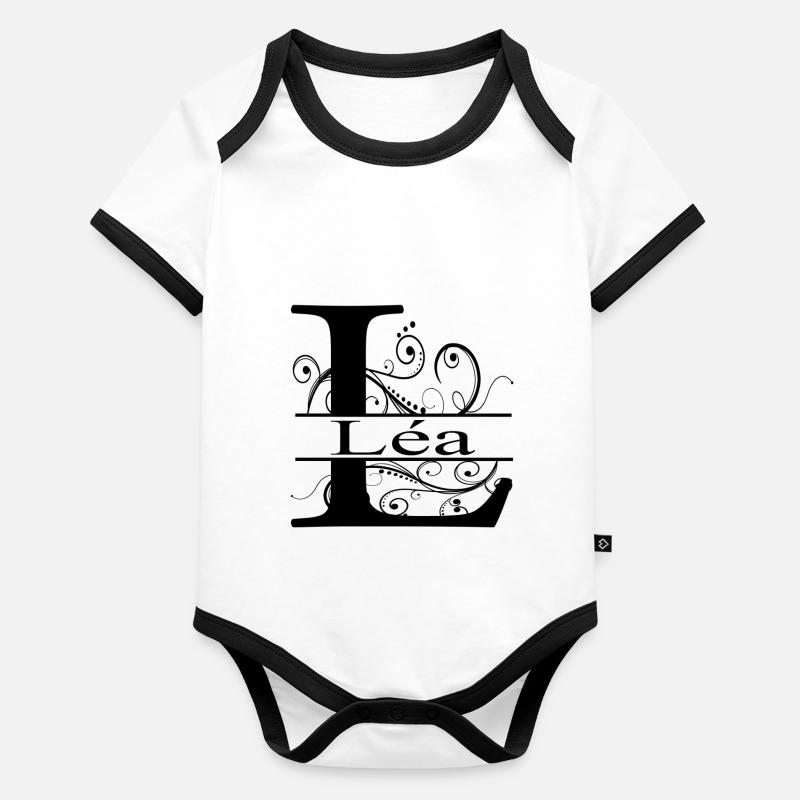 Monogramme avec le prénom Léa Body Bébé bio contrasté manches courtes