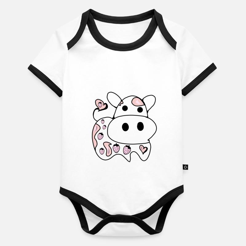 Dessin au trait - Vache Body Bébé bio contrasté manches courtes