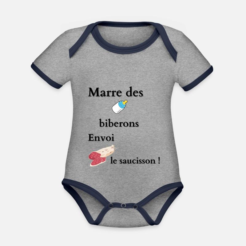 Vive le saucisson ! - Body Bébé bio contrasté manches courtes - gris chiné/bleu marine