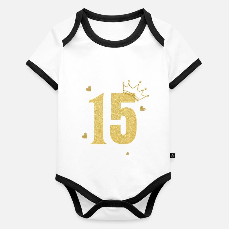 15e anniversaire couronne doré Body Bébé bio contrasté manches courtes