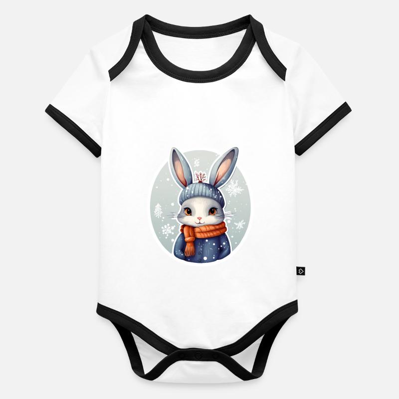 Lapin des neiges Body Bébé bio contrasté manches courtes