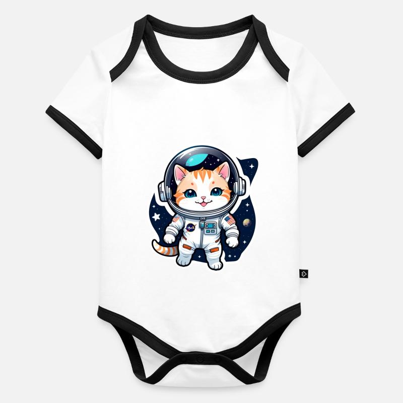 chat astronaute - espace Body Bébé bio contrasté manches courtes
