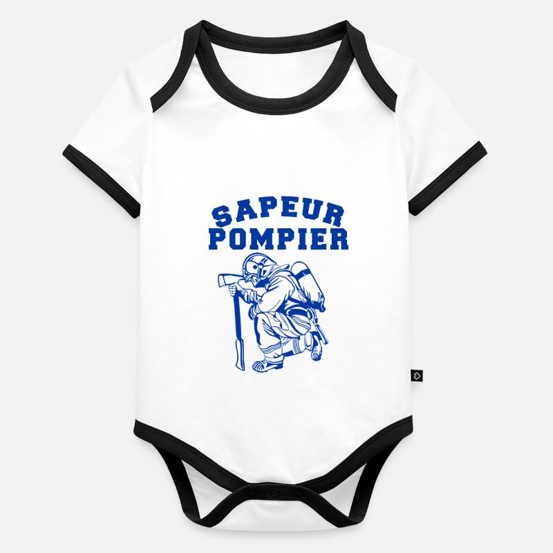 Logo Sapeurs Pompiers pompier design bleu Body Bébé bio contrasté manches courtes