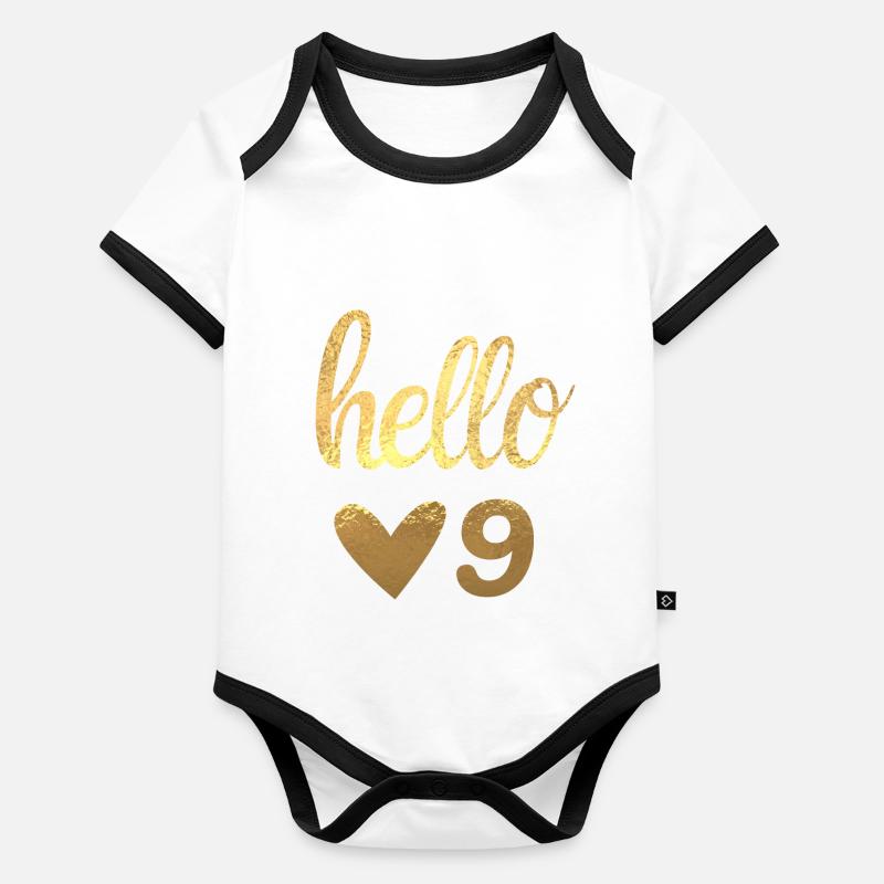 Hello 9 doré Body Bébé bio contrasté manches courtes