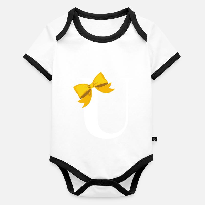Lettre u nœud jaune Body Bébé bio contrasté manches courtes