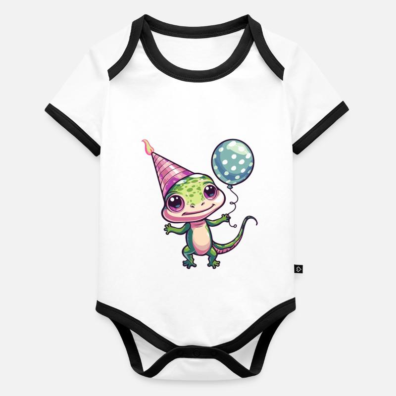 Echse Geburtstag Comic Niedlich Baby Bio-Kurzarm-Kontrastbody