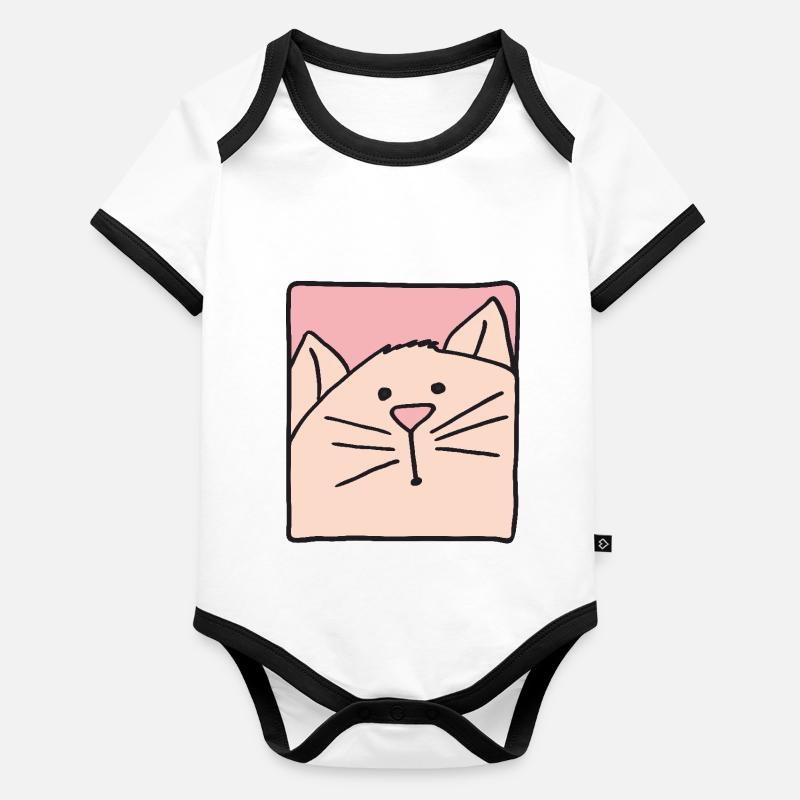 Tête de chat rose Body Bébé bio contrasté manches courtes