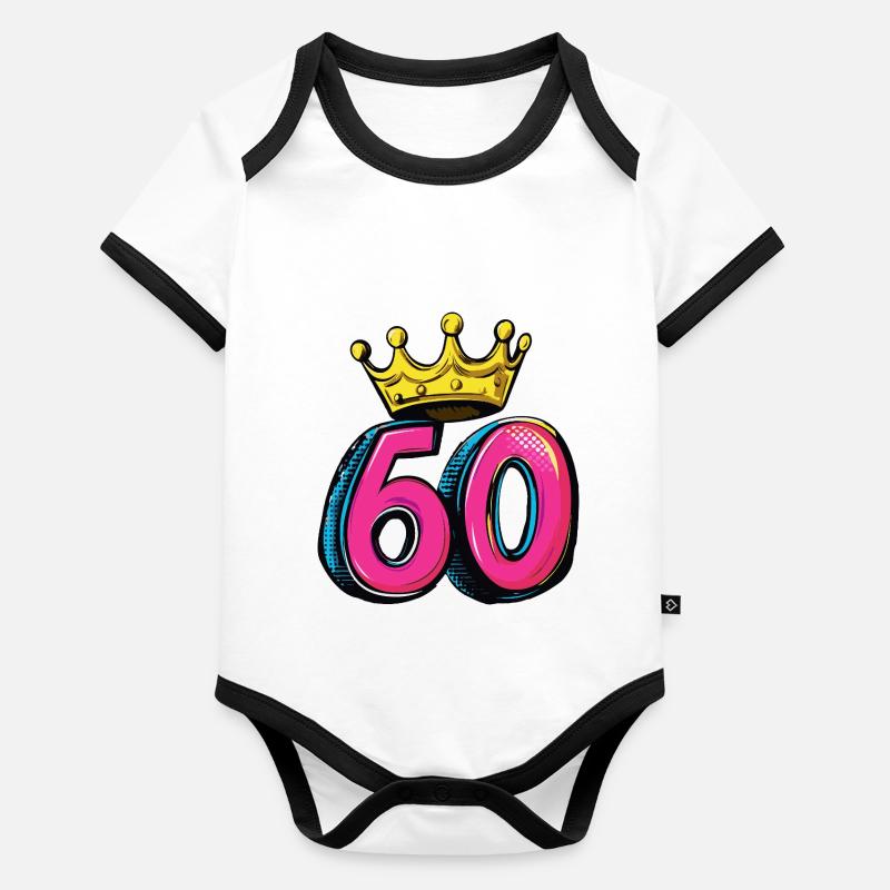 60 Zahl Krone Baby Bio-Kurzarm-Kontrastbody