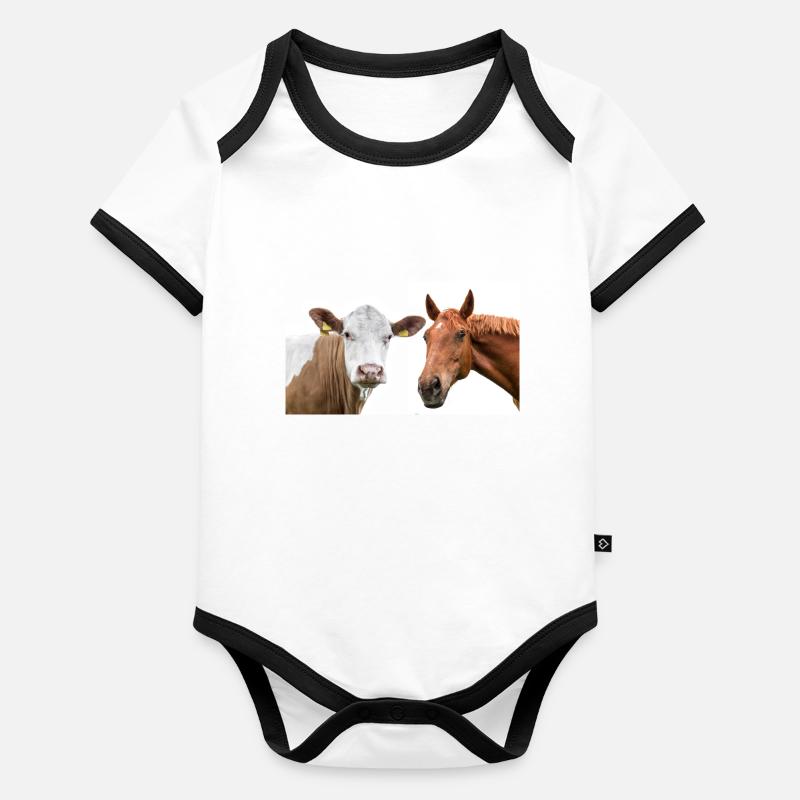 Vache et cheval Body Bébé bio contrasté manches courtes
