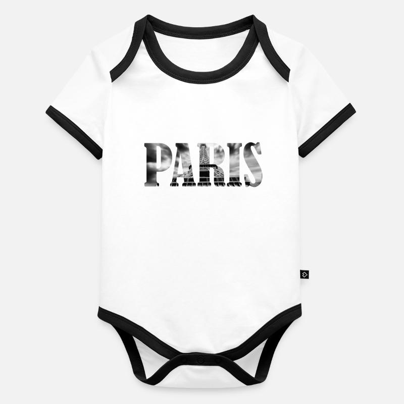 Paris Typography with Eiffel Tower Detail Inside Organic Baby Contrasting Bodysuit