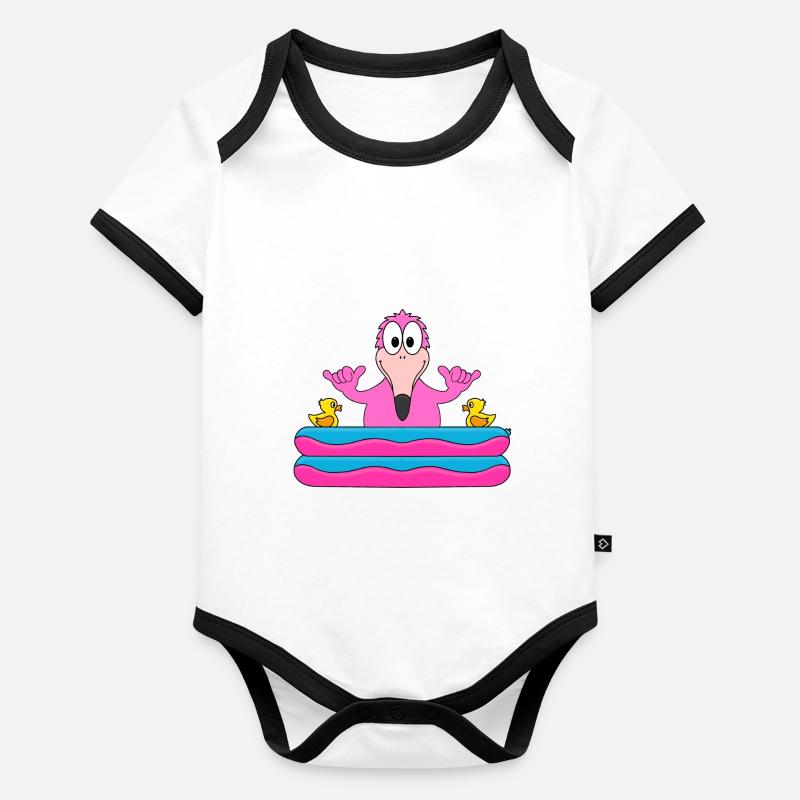 FLAMINGO - POOL - PLANSCHBECKEN - VOGEL - TIER Baby Bio-Kurzarm-Kontrastbody