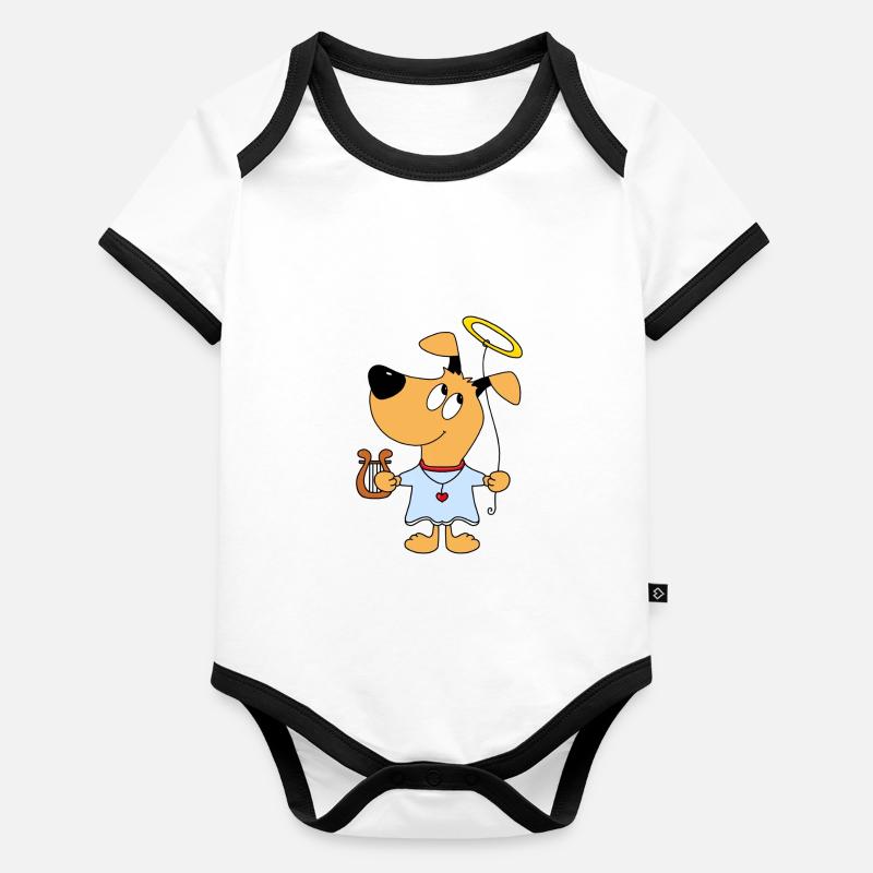 HUND - ENGEL - HIMMEL - HARFE - HEILIGENSCHEIN Baby Bio-Kurzarm-Kontrastbody