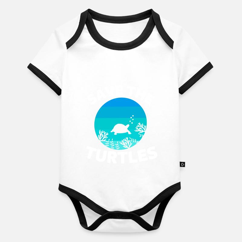 Retro Meerestier Rette die Schildkröten Baby Bio-Kurzarm-Kontrastbody