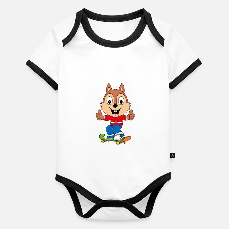 SKATEBOARD - EICHHÖRNCHEN - TIER - TIERISCH - GUT Baby Bio-Kurzarm-Kontrastbody