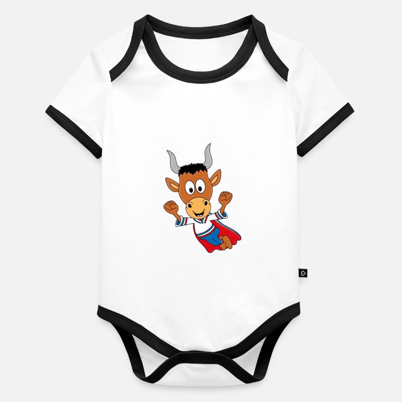 SUPERHELD - TIER - KIND - BABY - STIER - BULLE Baby Bio-Kurzarm-Kontrastbody
