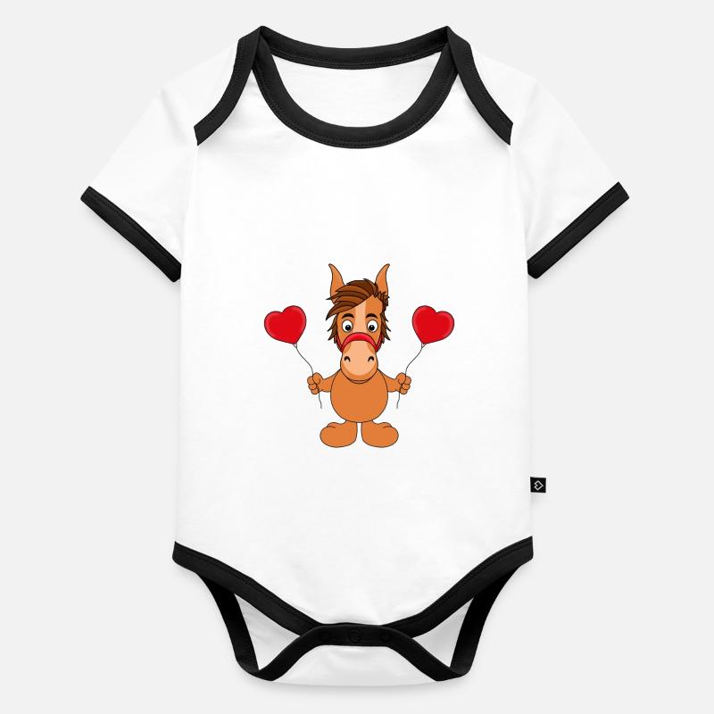 LUFTBALLONS - HERZCHEN - LIEBE - PFERD - PONY Baby Bio-Kurzarm-Kontrastbody