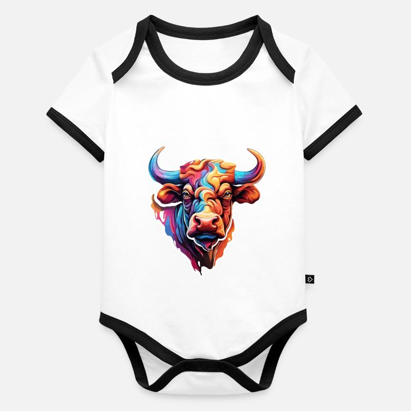 Stier / Bulle / Tier / Hörner / Stierkampf Baby Bio-Kurzarm-Kontrastbody