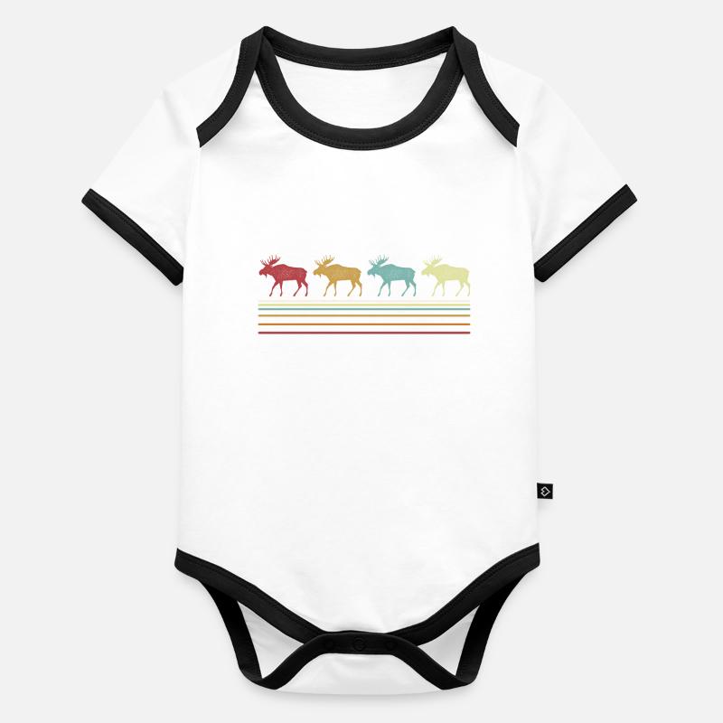 Retro Moose Lover Funny Moose Vintage Organic Baby Contrasting Bodysuit