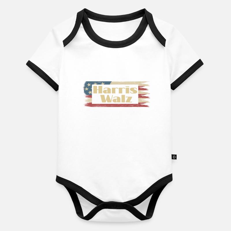 Harris Walz Drapeau Américain vintage Body Bébé bio contrasté manches courtes