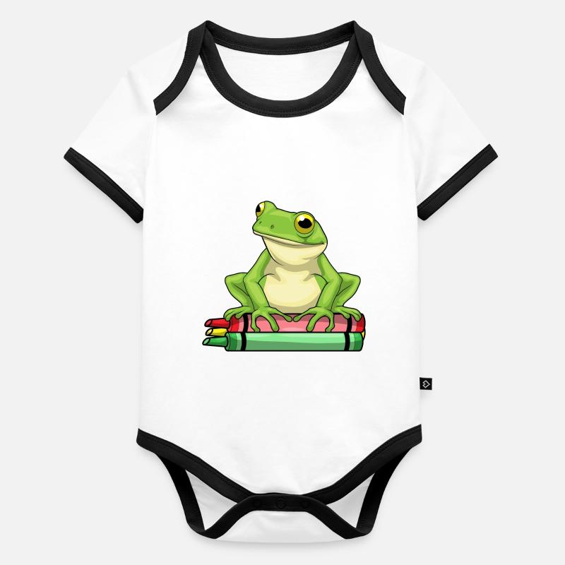 Grenouille étudiant Crayons de couleur école Body Bébé bio contrasté manches courtes