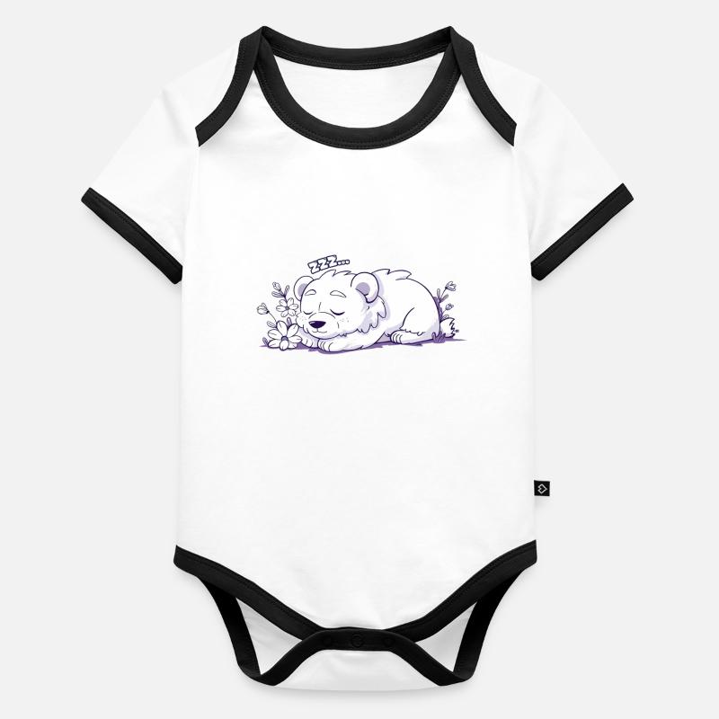 Ours endormi - Autocollant Body Bébé bio contrasté manches courtes
