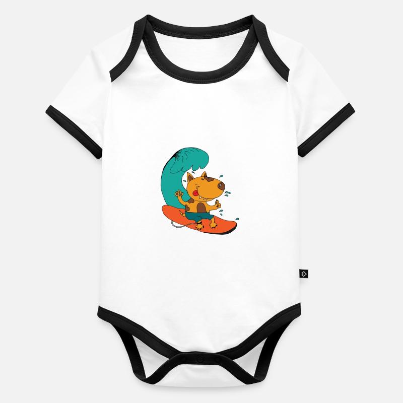 Surfing dog Organic Baby Contrasting Bodysuit