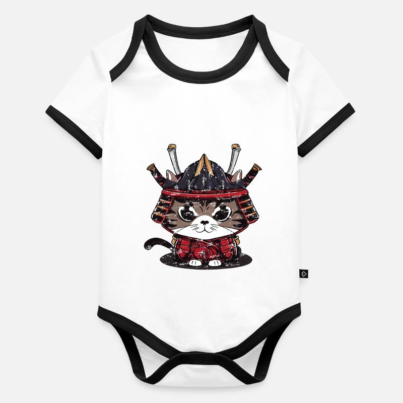 Cute samurai cat traditional clothes Organic Baby Contrasting Bodysuit