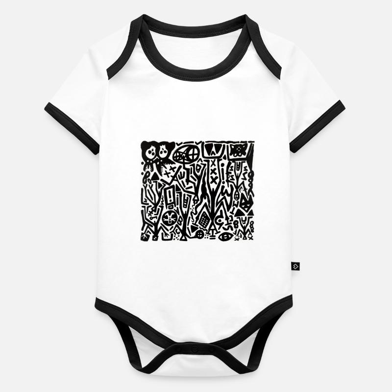 art abstrait - noir et blanc - labyrinthe Body Bébé bio contrasté manches courtes