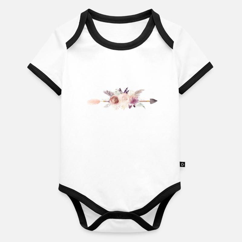 BOUQUET DE FLEURS BOHO ARROW Body Bébé bio contrasté manches courtes