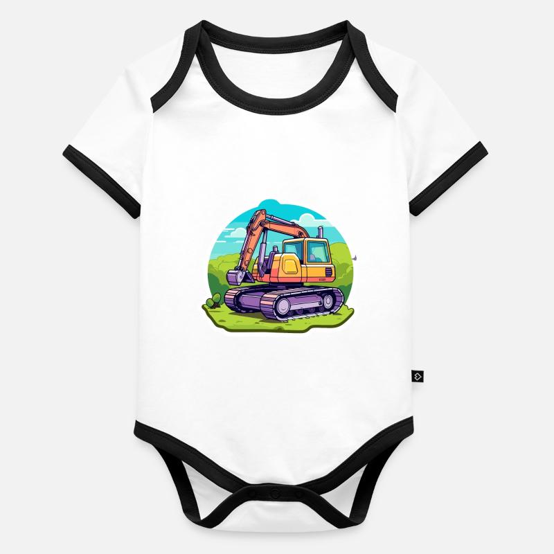 Excavator Construction Site Drawing Organic Baby Contrasting Bodysuit