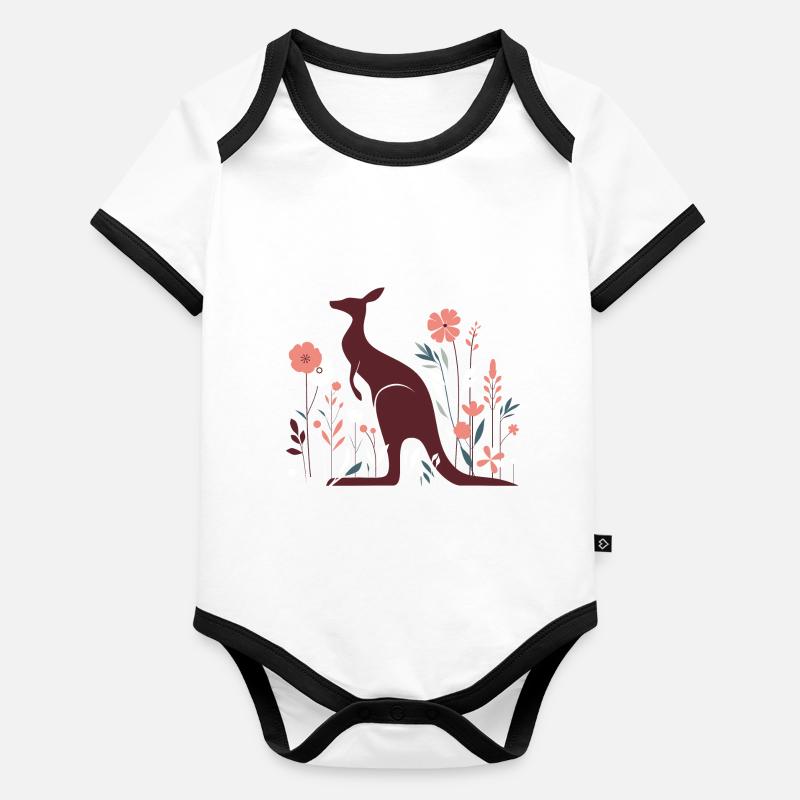 Floral kangaroo Organic Baby Contrasting Bodysuit