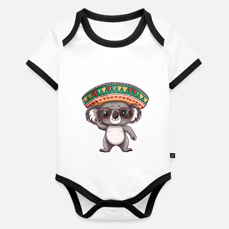 Koala Comic Funny Sombrero Organic Baby Contrasting Bodysuit