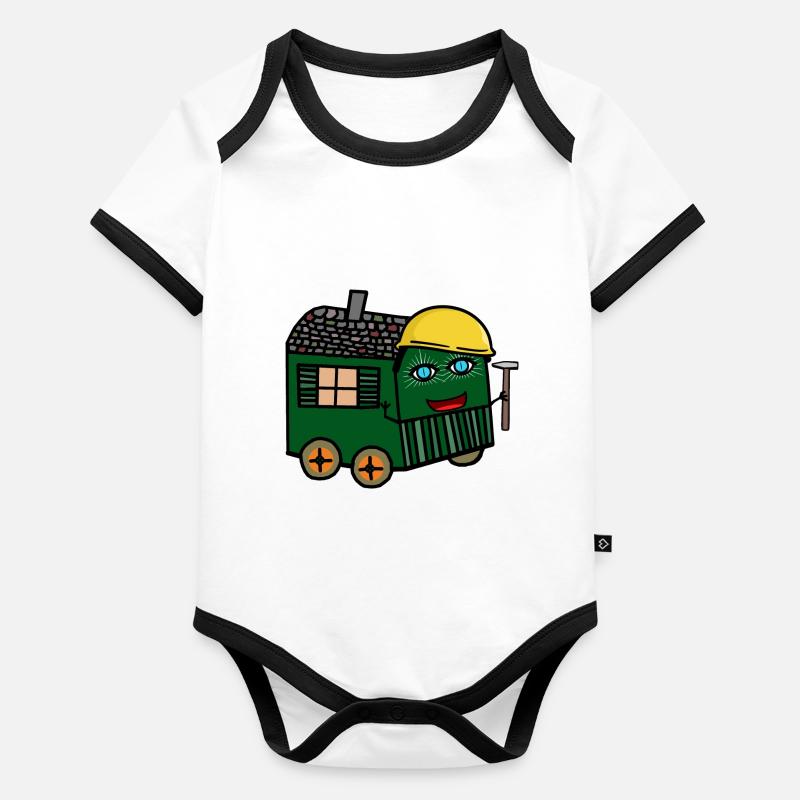 cheerful construction trailer construction site build hammer civil engineering Organic Baby Contrasting Bodysuit