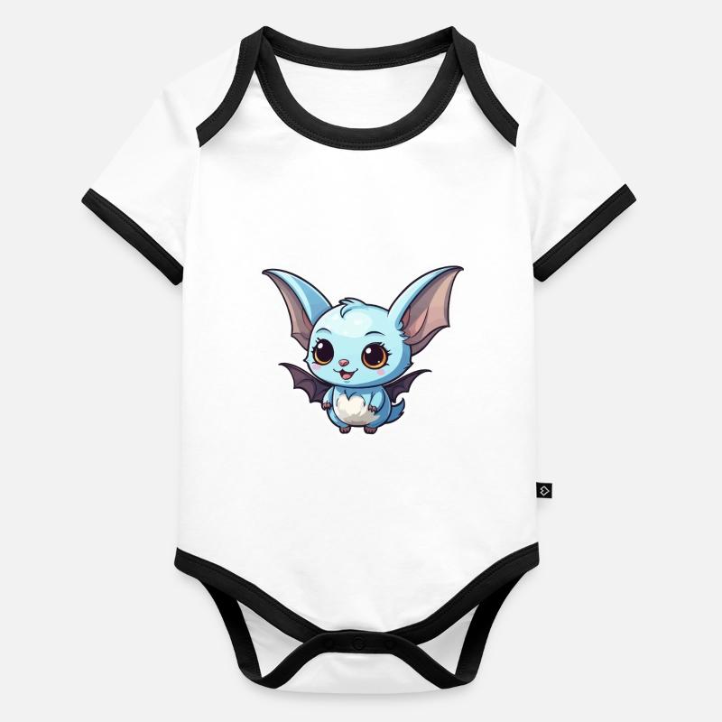 Illustration mignonne de chauve-souris Body Bébé bio contrasté manches courtes