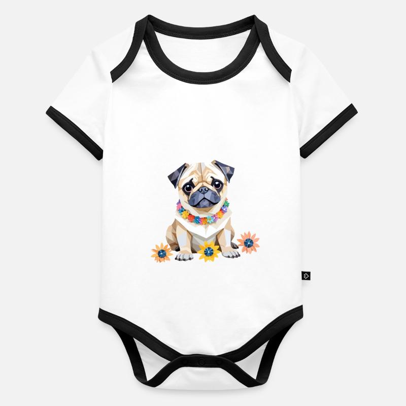 Mops Verspielt Entzückend Spaß Tier Bunt Geometrisch Baby Bio-Kurzarm-Kontrastbody